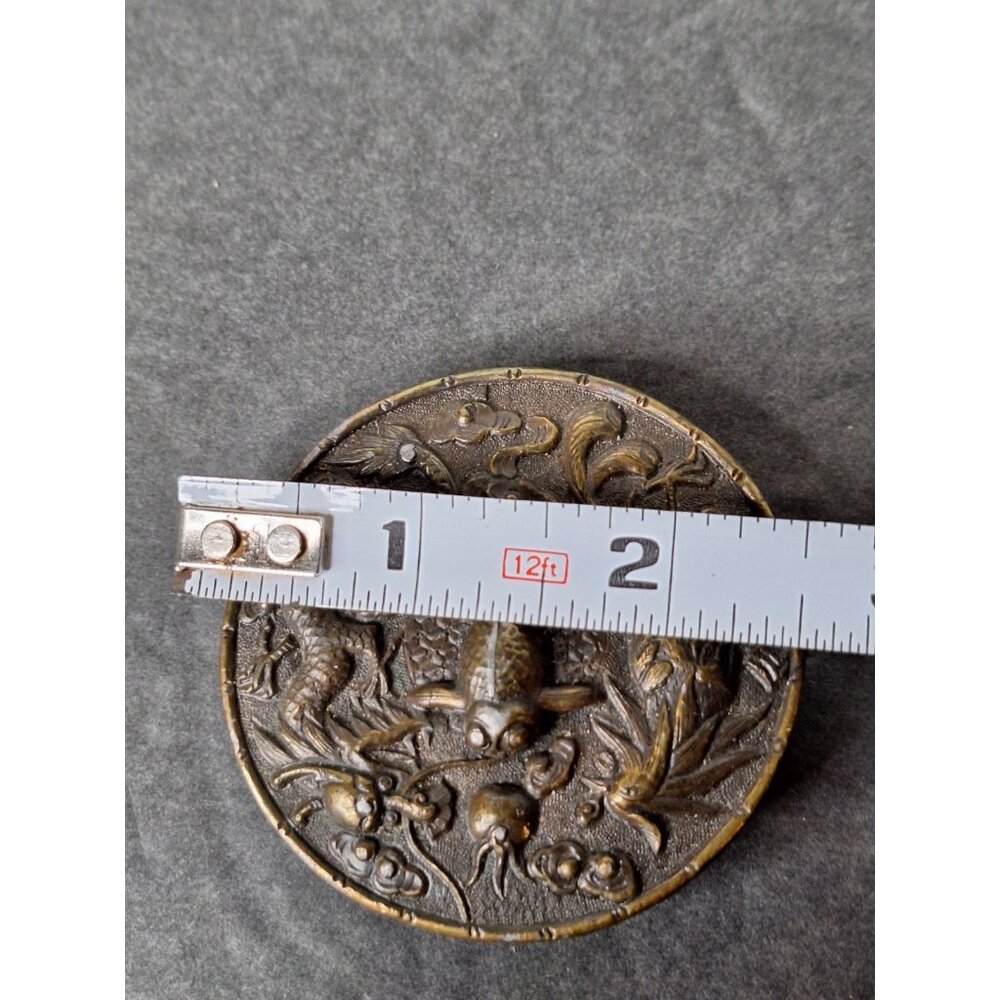 Vtg 1974 Sun Dragon Phoenix Koi Fish Talisman Hippie Bergamot Brass Belt Buckle - Picture 6 of 11